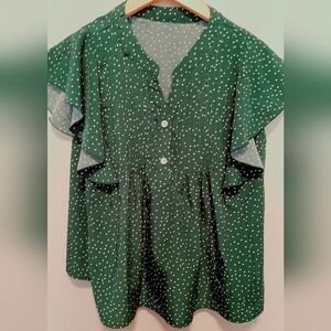 Green Polka Dot Ruffle Sleeve Women’s Top